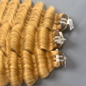 Extensiones de cabello humano vietnamita de trama de rizo profundo de alta calidad, sensación de mano suave, estilo de onda profunda suelta, paquete amarillo Rubio - Product Image 4