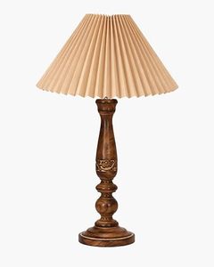 Floral Carved Wood <b>Table</b> Lamp Pleated Fabric Shade <b>Vintage</b> Nordic <b>Bedside</b> Floor Lamp for Home Hotel - Product Image 4