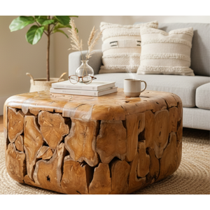 Table basse en teck rustique artisanale de luxe ARTERRA - Design moderne pour salon, meubles de maison - Product Image 3