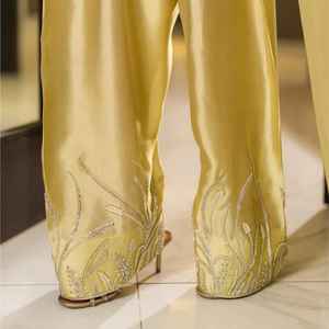 Robes pour femmes indiennes et pakistanaises, Farshi Shalwar Kameez, tissu 100% soie écologique, vêtements formels et décontractés, longueur genou, coupe en A - Product Image 5