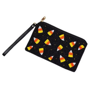 Monedero negro con cuentas de cristal, estuche de pulsera con patrón de maíz dulce, bolsa con cremallera, cartera móvil para mujer, bolso de mano tipo clutch - Product Image 1