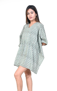Vestido Kaftán con Estampado Floral para Mujer, Cuello en V, Largo hasta la Rodilla, Corte Holgado, 100% Algodón, Sin Mangas, Tejido, Verano, Casual, Playa, Vacaciones - Product Image 5