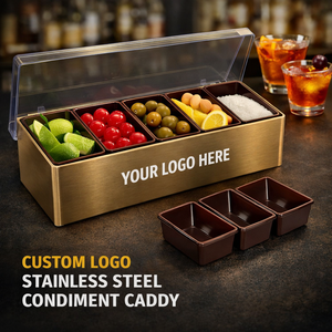 Custom Logo Stainless Steel Condiment Caddy 6 Compartment <b>Bar</b> <b>Tools</b> Cocktail Garnish Holder Modern Reusable - Product Image 1