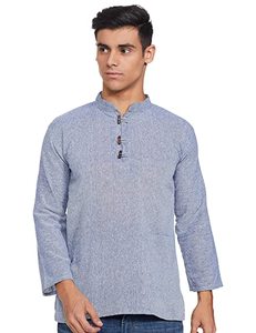 <b>Men's</b> Lightweight Cotton Nepali <b>Kurta</b> Short Length Full Sleeve Summer Tunic Adults Breathable Indian Pakistani Quick Dry - Product Image 5