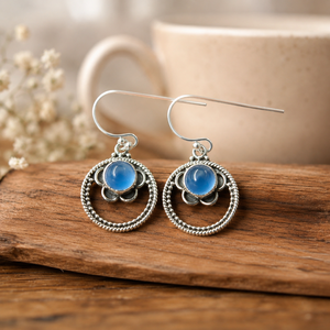 Pendientes colgantes de calcedonia azul natural con forma de loto, plata de ley 925, hechos a mano, estilo bohemio, con gemas, para mujer, joyería para madres. - Product Image 5