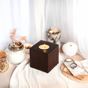 Portavelas Cúbico de Madera Moderno, Hecho a Mano, Decorativo, para Mesa, Decoración para el Hogar y Bodas - Product Image 1