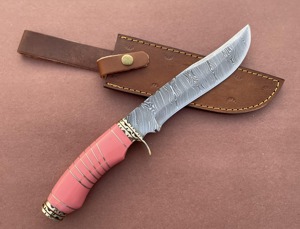 Couteau de chasse en acier Damas de qualité supérieure, couteau de survie en plein air, couteau de camping avec poignée ergonomique, étui en cuir, personnalisable OEM - Product Image 6