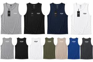 Débardeur sans manches gris pour homme, col rond, séchage rapide, polyester, décontracté, sport, avec logo imprimé par transfert thermique sur le devant - Product Image 6
