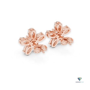 Pendientes de Oro Rosa de 2.31 CT con Diamantes Cultivados en Laboratorio, Corte Ovalado y Redondo, Diseño Floral, en Oro Sólido de 14K - Product Image 4