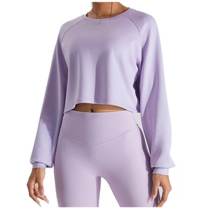 Women's High Quality Cotton Yoga <b>Top</b> 2025 Cropped Sweatshirt with Long Sleeves Hooded Neck Comfortable Knitted Hoodies <b>Winter</b> - Product Image 3