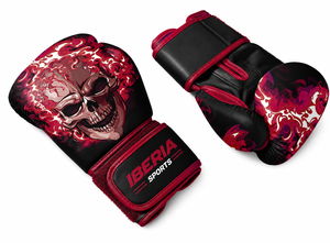 Guantes de Boxeo Negros Premium IBERIA con Estampado de Calavera y Llamas Rojas, Guantes de Entrenamiento de Cuero PU, Logotipo Personalizado, Venta al Por Mayor OEM - Product Image 4