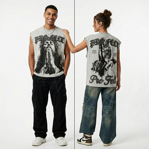 Hot Sale Fashionable Custom Embroidery Logo Sleeveless T Shirt Gothic Washed Cotton Streetwear Vintage Style OEM ODM Tank Top - Product Image 2