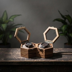 Caja para Relojes de Nogal con 2 Ranuras, Organizador con Tapa de Vidrio o Madera, Estilo Panal de Abeja, Estuche para Relojes para Hombre, Almacenamiento de Joyas - Product Image 2