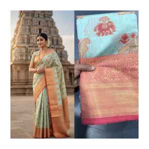 Sari de Diseño Indio en Algodón y Seda, con Bordado Jari, Estilo Étnico, Blusa de Exportación, Exclusivo de Boutique, Muy Vendido y de Moda - Product Image 5