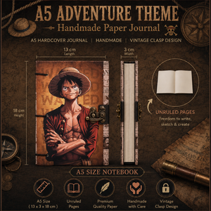 <b>A5</b> Adventure Theme Handmade Paper Journal | Eco Friendly Hardcover Lock Diary Notebook with Cartoon Style Artwork Design Gift - Product Image 6