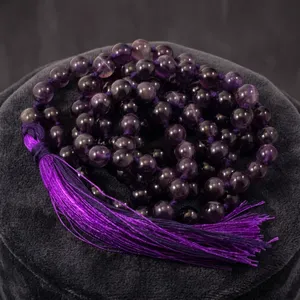 Haute qualité 109 perle améthyste naturelle Jap Mala-Chakra pierre faite à la main ronde Agate cristal Mala pour un usage spirituel - Product Image 3