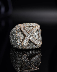 Luxury Moissanite Letter X <b>Ring</b> Iced Out Baguette Round Cut <b>Statement</b> <b>Ring</b> Hip Hop Style Two Tone Silver Jewelry - Product Image 1