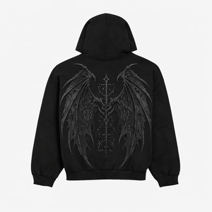 Sweat-shirt à capuche noir gothique pour homme OEM ODM avec imprimé ailes d'ange au dos et poche kangourou, fabrication sur mesure avec logo personnalisé - Product Image 4
