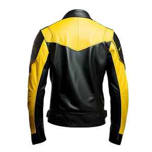 Blouson de moto en cuir noir et jaune pour homme RAPID SPORTS, respirant, séchage rapide, pour la course - Product Image 2