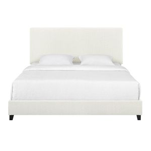Letto matrimoniale imbottito in tessuto bouclé bianco della collezione di letti imbottiti di lusso Bridgevine Home - Product Image 3