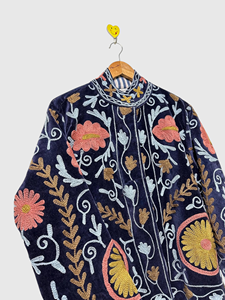 Veste en velours brodée de fleurs, col mandarin, manches longues, grande taille, vêtements d'automne pour femmes, style bohème - Product Image 5