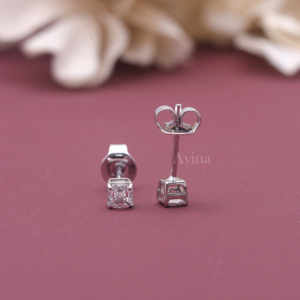 IGI Certified Lab Grown Diamond Asscher Solitaire Stud <b>Earrings</b> in Solid 925 Sterling <b>Silver</b> | Classic Diamond <b>Earrings</b> - Product Image 4