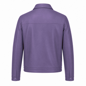 Men Purple Genuine Leather Coated Waterproof <b>Vintage</b> Stand Collar Front Zipper Closure Casual Winter <b>Bomber</b> <b>Jacket</b> - Product Image 2