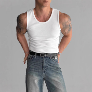 <b>Men's</b> <b>White</b> Knitted O-Neck Tank Top Solid Color Casual Plus Size Fit Wear - Product Image 1