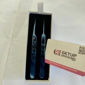 Pince à cils GETUP BROSONS IMPEX, manche plaqué plasma bleu, acier inoxydable, précision durable, pointe droite en fibre lisse, 10 mm - Product Image 5