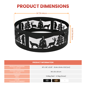 Outdoor Fire Ring Large Steel Wood Burning Fire Pit Wildlife Laser Cut Design Round <b>Firepit</b> for Camping Backyard Garden FR006 - Product Image 5