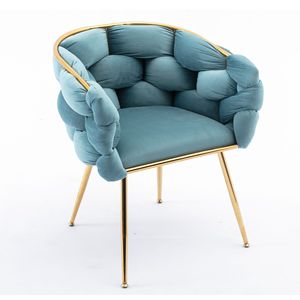 Fauteuil individuel moderne de luxe en velours bleu, simple et confortable, pour chambre et salon, pour les personnes qui recherchent la détente, ou comme tabouret de coiffeuse et table de manucure - Product Image 5