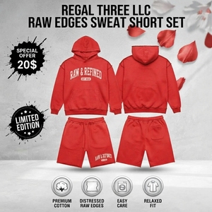 Conjunto de Sudadera con Capucha y Pantalones Cortos Oversize de Algodón Pesado con Borde sin Rematar y Hombro Caído para Hombre - Product Image 1