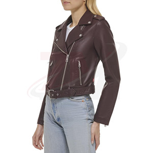 Chaquetas de cuero elásticas para mujer, chaqueta corta personalizada para mujer, cuero genuino PU - Product Image 4