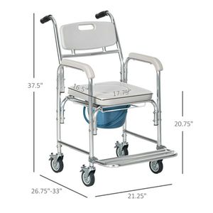 Gray Waterproof Rolling Over Toilet Chair with Padded Seat Shower Commode Wheelchair for Bathroom Safety Equipment - Product Image 3