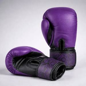 Guantes de Boxeo de Cuero Negro y Morado de Alta Calidad, Guantes de Entrenamiento Personalizados, Guantes de Sparring OEM con Soporte Fuerte para la Muñeca, Logotipo Personalizado LOGRO - Product Image 3