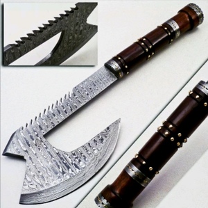 Hacha de doble hoja de acero de Damasco hecha a mano con mango de madera, herramienta táctica para acampar al aire libre, inspirada en los vikingos, decorativa. - Product Image 1