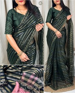 Sari en Chiffon Lourd de Style Riche Fait Main, Dernière Arrivée, Élégant pour les Fêtes, les Mariages et les Occasions Spéciales - Product Image 4