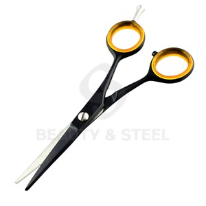 Professional Matte Black Hair Cutting Scissors with Sharp Straight Blades and Orange Comfort <b>Ring</b> Inserts - Product Image 2