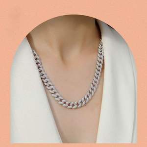 10mm Width Moon Shape 925 Sterling <b>Silver</b> Rose Gold Plated <b>Cuban</b> <b>Link</b> <b>Chain</b> Custom Moissanite Hip Hop Men's Gift GRA Certified - Product Image 2