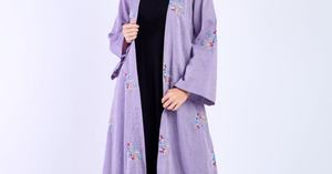 Al por mayor, nuevo estilo, túnica Abaya modesta, ropa islámica, vestido largo musulmán para mujer con abertura frontal, poliéster, cuello en V floral, manga larga - Product Image 3