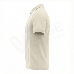 เสื้อโปโลแขนสั้นลายทางสีเบจสำหรับผู้ชาย พร้อมซิป ดีไซน์ถักแบบลำลอง ทรงปกติ - Product Image 3