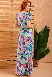 Vestido Elegante de Moda al por Mayor para Mujer, Manga Corta, Cuello en V, Estampado Floral Personalizado, Vestidos Maxi con Volantes, el Mejor Diseño - Product Image 3