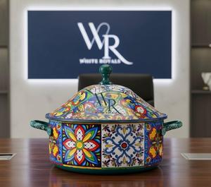 Casserole en émail de haute qualité à motif floral avec couvercle, approvisionnement en gros, fabricant OEM d'ustensiles de cuisine, chauffe-plats pour le marché du Moyen-Orient - Product Image 3