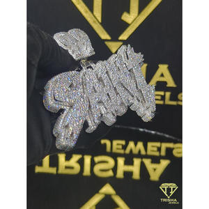 Collier pendentif personnalisé « SAINT » en moissanite VVS, diamant, argent sterling 925, style hip-hop, bijoux de luxe par Trisha Jewels - Product Image 5