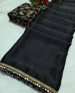 Traditional Embroidered Satin Silk <b>Blend</b> Saree for Women-Party Wear Reversible Quick Dry & Stretchable - Product Image 1