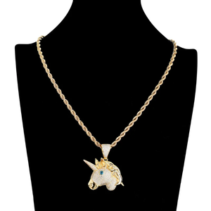 Collar de hombre con diamantes de imitación, circonita cúbica, estilo Hip Hop, colgante de ojos de ágata y animales, dije de bestia salvaje, oro, plata, moissanita - Product Image 1