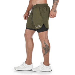 <b>Men's</b> Olive <b>Green</b> Eco-Friendly Canvas Quick Dry Drawstring <b>Shorts</b> with Pockets and Logo Front Casual Sport Style Mid Waist - Product Image 1
