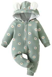 Kids Cotton <b>Fleece</b> Jumpsuit Romper <b>Sleepsuit</b> Hooded Semi Winter Infants & Toddlers Full Length Solid Baby Boys & Girls - Product Image 1