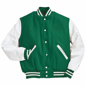 Veste de style universitaire pour homme en vert forêt et blanc, doublure matelassée, bordure côtelée rayée, fermeture à boutons pression, mode streetwear urbaine - Product Image 3