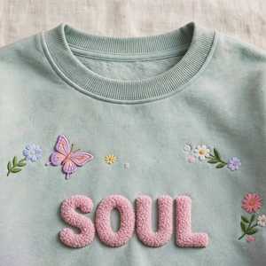 Sudadera Oversize Verde Pastel para Mujer con Cuello Redondo, Bordado 3D de la Letra SOUL, Felpa de Algodón Antipilling y Mangas Caídas - Product Image 4